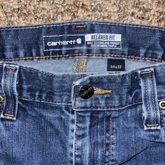 Men’s Carhartt Relaxed Fit Denim Blue Jeans 34x32 - Picture 3 of 4